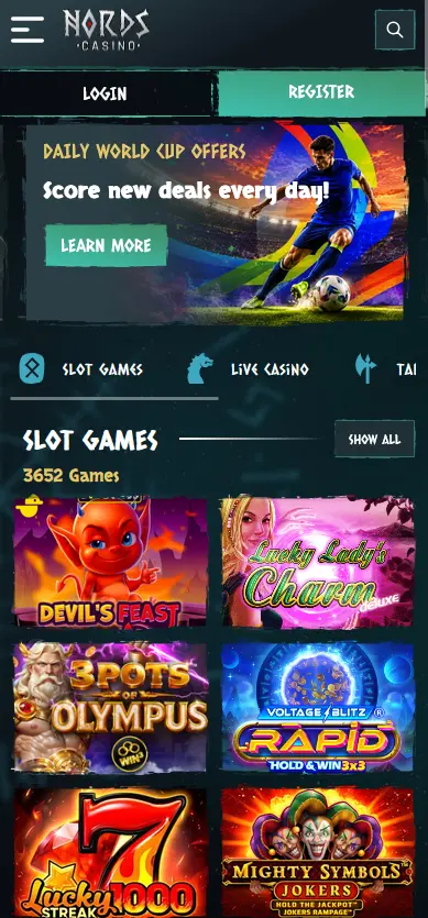 Mobile Ansicht der Nords Casino App auf dem Smartphone
